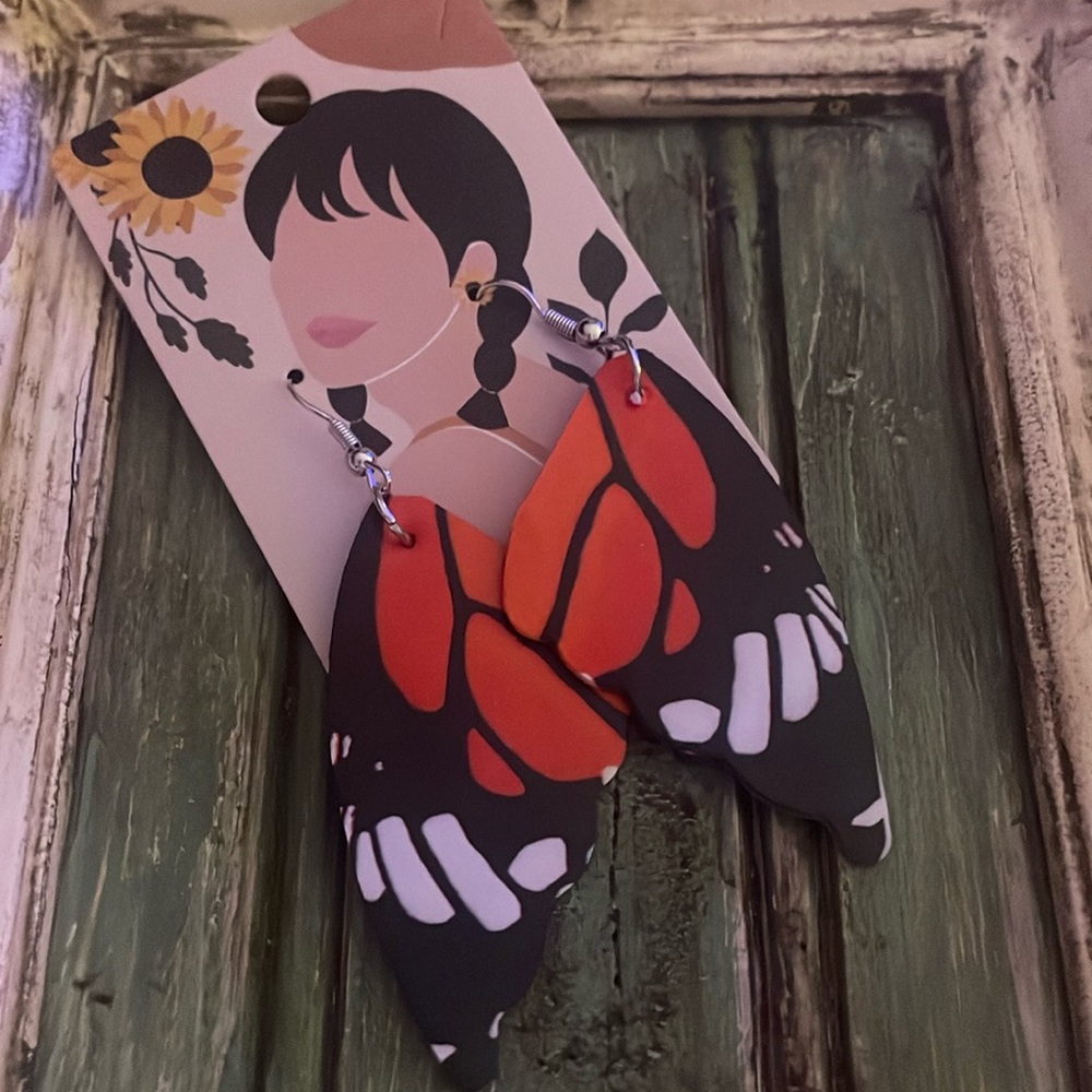 Monarch butterfly wing earrings